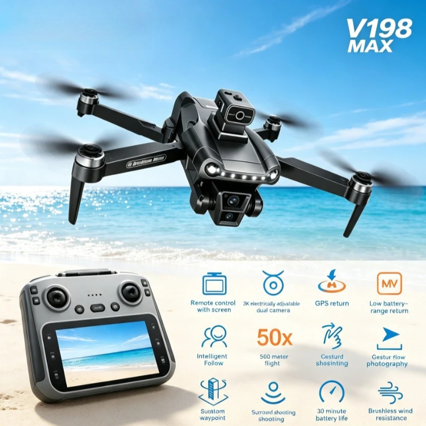 Fpv Brushless Rc Drone 4K - Drone GPS pliable V198MAX avec caméra